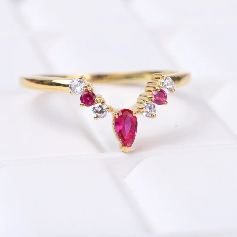 Ruby CZ Diamond Wedding Band